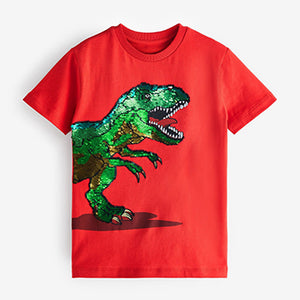Red Dinosaur Flippy Sequin Short Sleeve T-Shirt (3-10yrs)