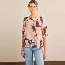 Load image into Gallery viewer, Neutral/Blush Volume Tie Sleeve Crew Neck Blouse
