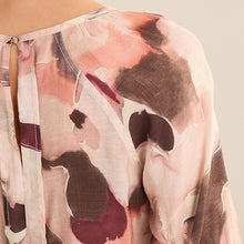 Load image into Gallery viewer, Neutral/Blush Volume Tie Sleeve Crew Neck Blouse
