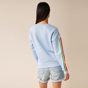 Blue Love Rainbow Sleeve Detail Graphic Sweatshirt