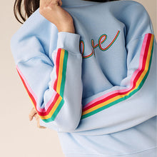 Load image into Gallery viewer, Blue Love Rainbow Sleeve Detail Graphic Sweatshirt
