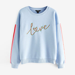 Blue Love Rainbow Sleeve Detail Graphic Sweatshirt