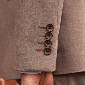 Taupe Natural Trimmed Herringbone Suit Jacket