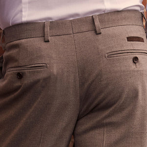 Taupe Natural Herringbone Suit Trousers