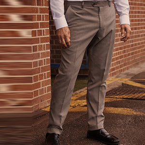 Taupe Natural Herringbone Suit Trousers