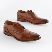 Load image into Gallery viewer, Dark Tan Brown Leather Oxford Wing Cap Brogue Shoes
