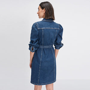 Mid Blue Denim Regular Fit Shirt Dress