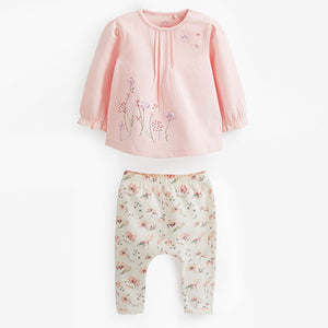 Pink Floral Baby Top And Leggings Set (0-18mths)