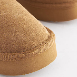 Tan Brown Warm Lined Water Repellent Suede Pull-On Boots (Older Girls)