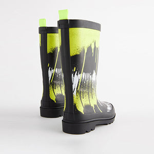 Black/Fluro Splat Rubber Wellies (Older Boys)