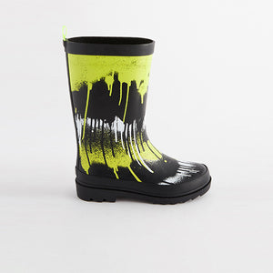 Black/Fluro Splat Rubber Wellies (Older Boys)