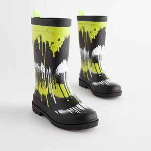 Black/Fluro Splat Rubber Wellies (Older Boys)