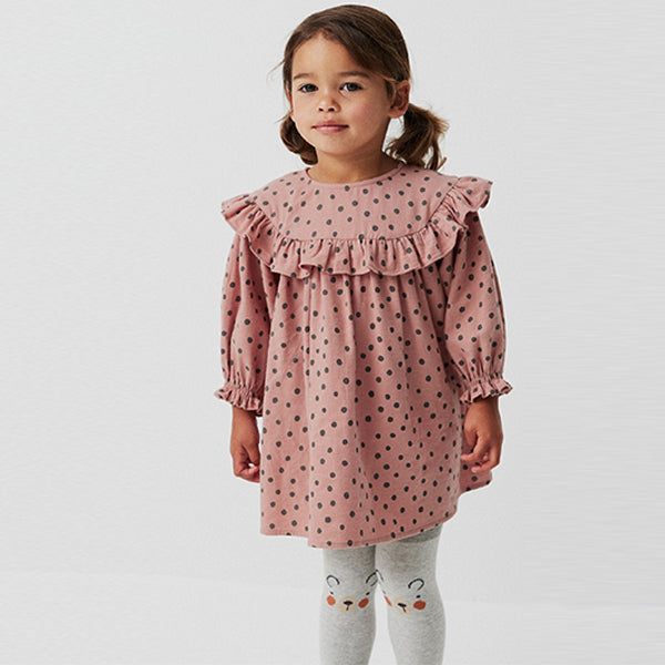 Pink Spot Ruffle Dress And Tights Set (3mths-6yrs)