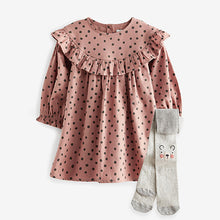 Load image into Gallery viewer, Pink Spot Ruffle Dress And Tights Set (3mths-6yrs)
