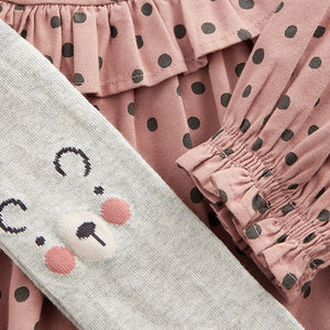 Pink Spot Ruffle Dress And Tights Set (3mths-6yrs)