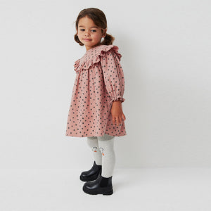 Pink Spot Ruffle Dress And Tights Set (3mths-6yrs)