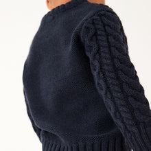 Load image into Gallery viewer, Navy Blue Cable Crew Jumper (3mths-6yrs)
