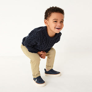 Navy Blue Cable Crew Jumper (3mths-6yrs)