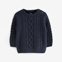 Load image into Gallery viewer, Navy Blue Cable Crew Jumper (3mths-6yrs)
