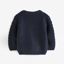 Load image into Gallery viewer, Navy Blue Cable Crew Jumper (3mths-6yrs)
