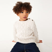 Load image into Gallery viewer, Ecru Cream Cable Crew Jumper (3mths-5yrs)
