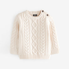 Load image into Gallery viewer, Ecru Cream Cable Crew Jumper (3mths-5yrs)
