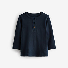 Load image into Gallery viewer, Navy Long Sleeve Henley Neck T-Shirt (3mths-6yrs)
