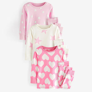 Pink/White Heart, Spot And Star Pyjamas 3 Pack (9mths-8yrs)