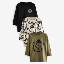 Load image into Gallery viewer, Khaki/Stone Bear Long Sleeve Character T-Shirts 3 Pack (3mths-6yrs)
