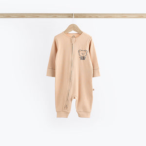 Navy/Tan Bear Baby Footless Zipped 100% Cotton Sleepsuits 3 Pack (0mths-2yrs)