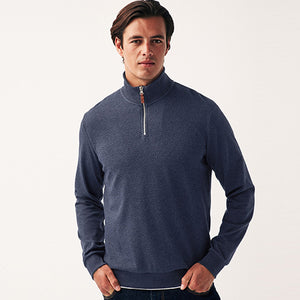 Navy Textured Long Sleeve Zip Neck Jumper