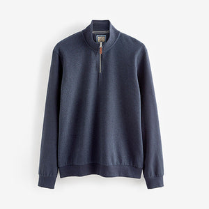 Navy Textured Long Sleeve Zip Neck Jumper