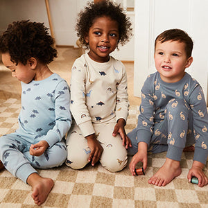 Blue Dinosaur Print 100% Cotton Long Sleeve 3 Pack Pyjamas Set (9mths-6yrs)