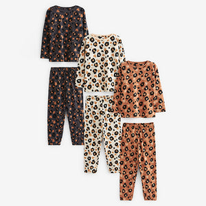 Black/Brown Animal Print Jogger 100% Cotton Pyjamas 3 Pack (5-12yrs)