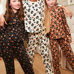 Black/Brown Animal Print Jogger 100% Cotton Pyjamas 3 Pack (5-12yrs)