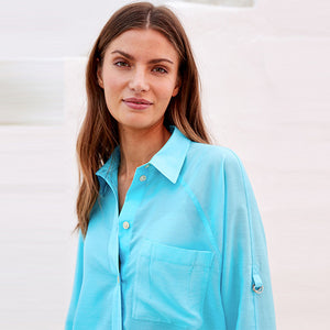 Blue Casual D-Ring Detail Utility Shirt