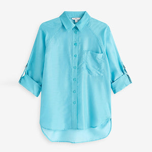 Blue Casual D-Ring Detail Utility Shirt