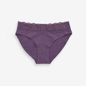 Pink/Purple/Cream High Leg Cotton and Lace Knickers 4 Pack