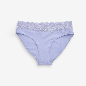 Pink/Purple/Cream High Leg Cotton and Lace Knickers 4 Pack