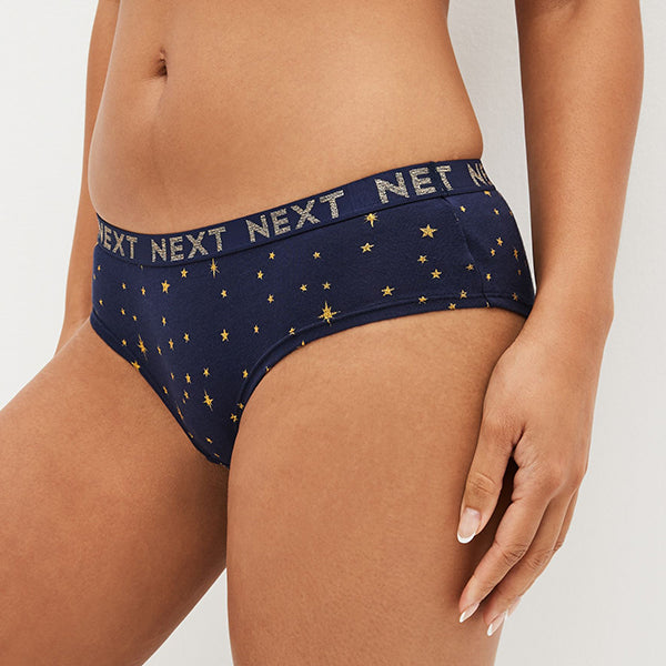 Sparkle Star Print Short Cotton Rich Logo Knickers 4 Pack