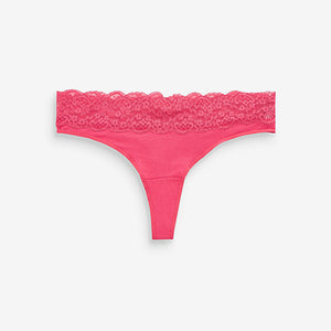 Pink/Purple/Cream Thong Cotton and Lace Knickers 4 Pack