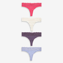Load image into Gallery viewer, Pink/Purple/Cream Thong Cotton and Lace Knickers 4 Pack
