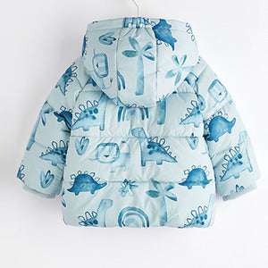 Blue Dinosaur Hooded Baby Puffer Jacket (0mths-18mths)