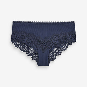 Navy Blue Lace Top Rib Knickers