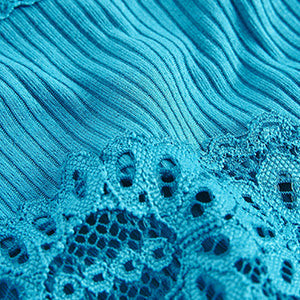 Blue Lace Top Rib Knickers