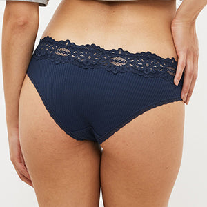 Navy Blue Brazilian Lace Top Rib Knickers