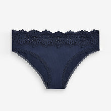 Load image into Gallery viewer, Navy Blue Brazilian Lace Top Rib Knickers
