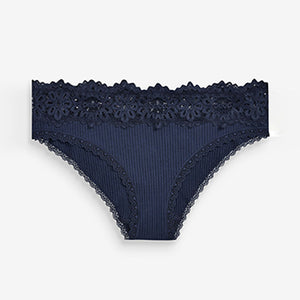 Navy Blue Brazilian Lace Top Rib Knickers