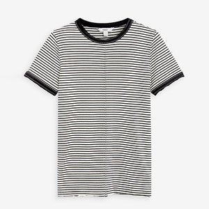 Black/White Raw Edge Crew Neck Short Sleeve T-Shirt