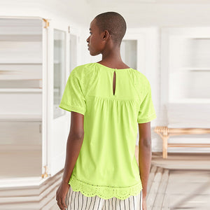 Lime Green Short Sleeve Broderie T-Shirt